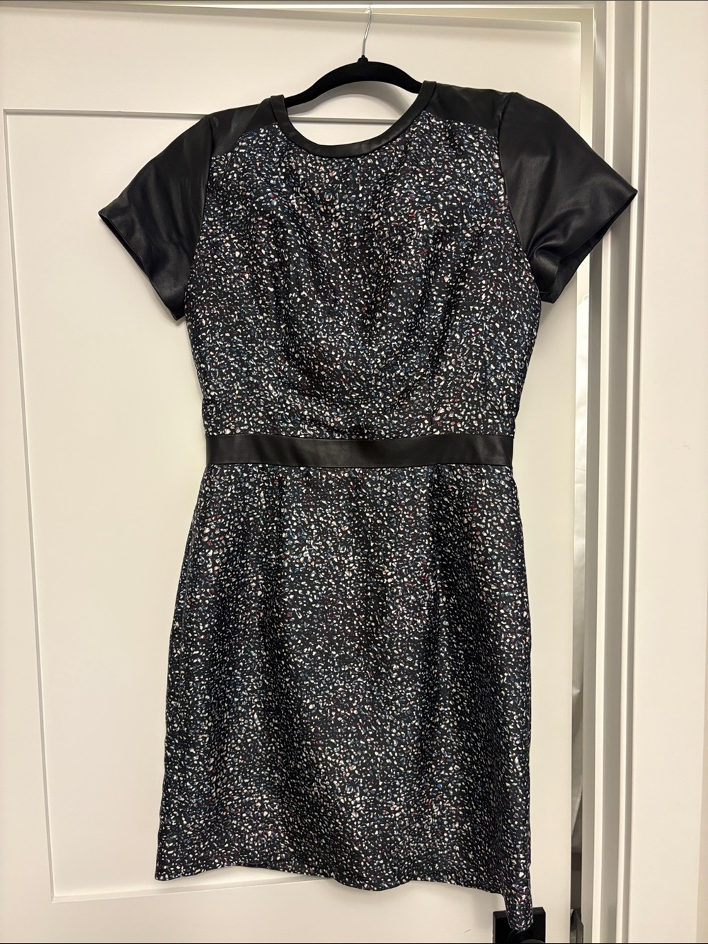 Size 4 Club Monaco Short Sleeve Dress with Faux Leather Trim